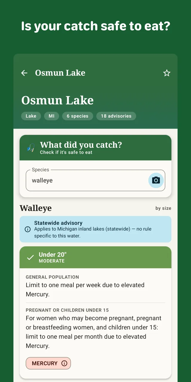 Advisory and regulations detail screen